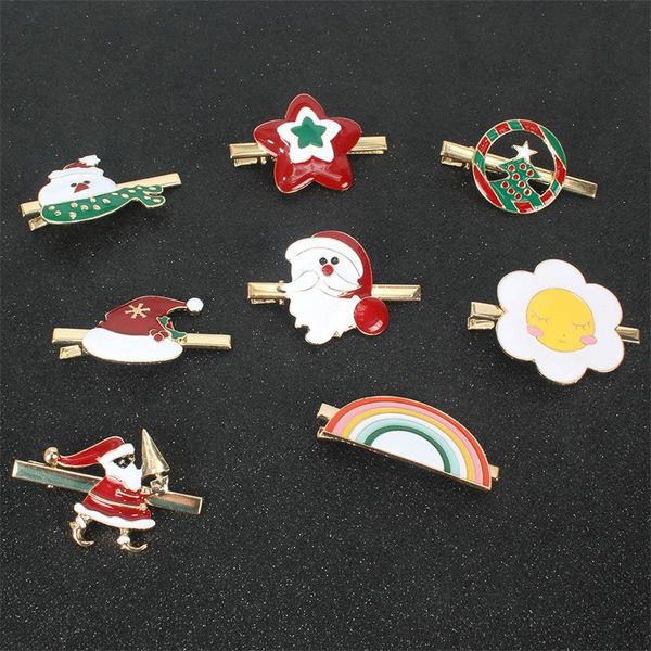 

hair accessories christmas child hairpin girl sweet hairclips fashion old man tree snowman star rainbow metal barrette, Slivery;white