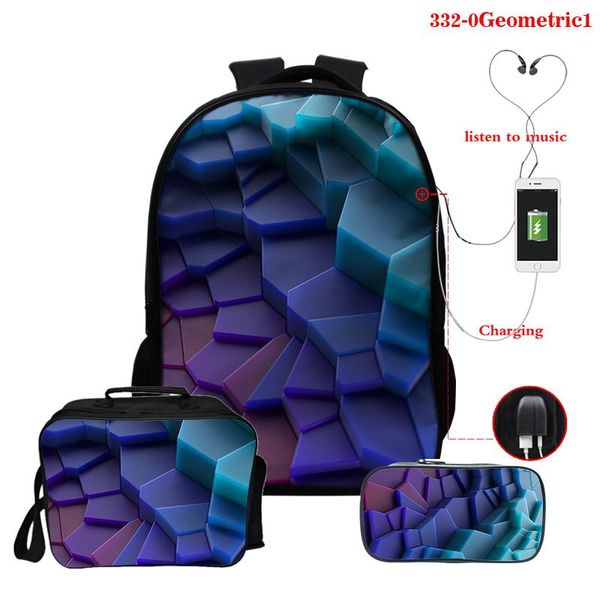 

backpack neon geometric purse women lap3d usb schoolbag kawaii backpacks college student travel bookbag lunchbag