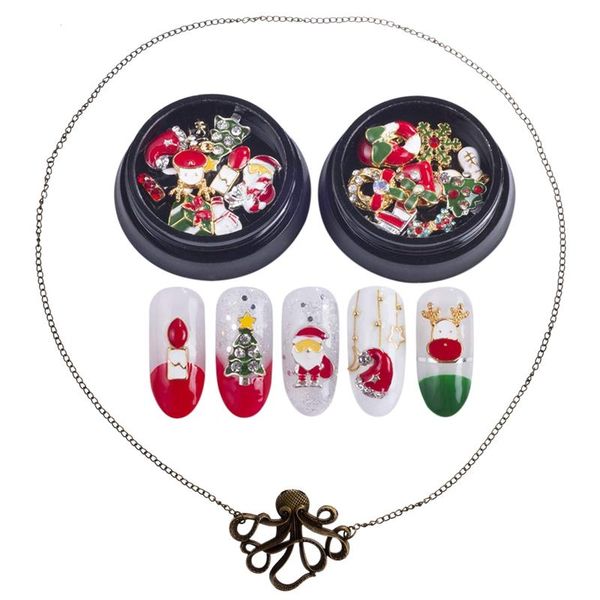 

nail art kits 12 color acrylic uv gel glitter sequins six angle & 20pcs/2box gold silver metal 3d diamonds christmas decorat