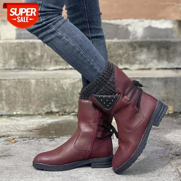 

2020 new mid calf boots winter women snow boots cowboy style knee high botassewing platform shoes ladies warm shoes causal #dr1u, Black