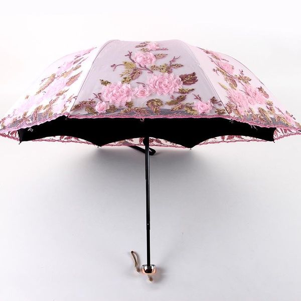 

umbrellas 2021 three fold double embroidery umbrella anti-uv sun lace