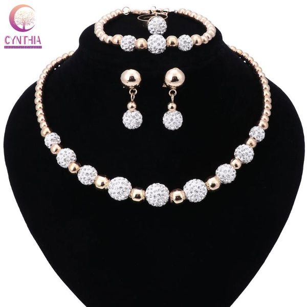 

earrings & necklace women bridal wedding party accessories gold color rhinestones crystal bracelet earring ring jewelry sets, Silver