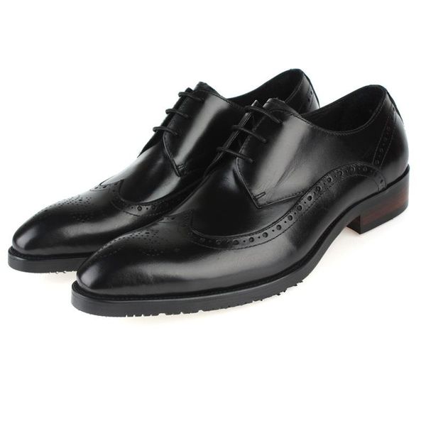 

dress shoes leather pointed toe style lace-up cowhide formal wear work oxfords chaussure homme, Black