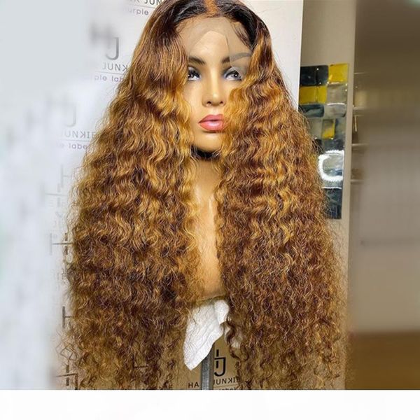 

#1bt27 peruvian lace front human hair wigs with baby hair 150% density remy water wave lace honey blonde wig pre plucked bleached knots, Black;brown