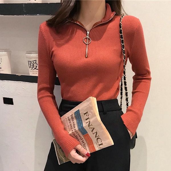 

women's sweaters tingyili vintage zip front women turtleneck sweater spring autumn long sleeve knit pullover korean red beige black whi, White;black