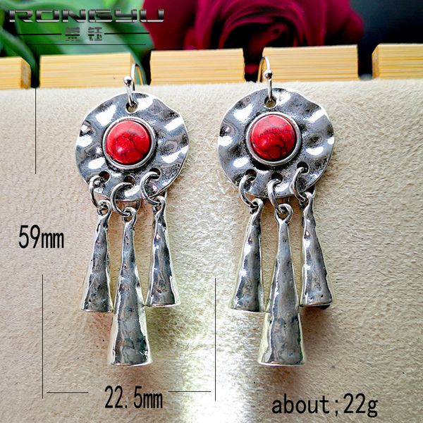

creative ladies red turquoise charm earring dangle silver plated tassel drop hoop earrings women jewelry statement gift