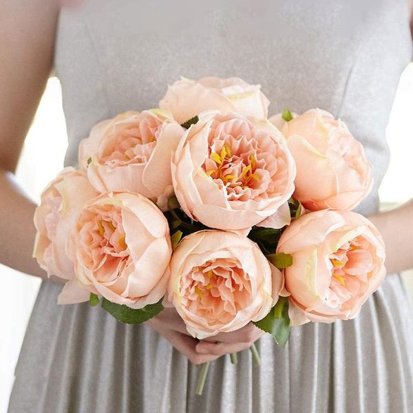 

decorative flowers & wreaths 1 bouquet 5 heads artificial peony tea rose autumn silk fake for diy living room home garden wedding decoration