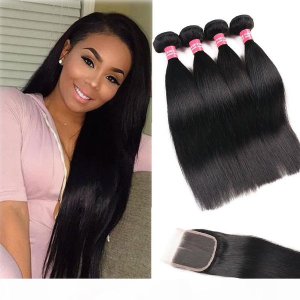 

8a remy malaysian straight body wave kinky curly loose wave deep wave 3 bundles with 4x4 lace closure remy human hair bundles with closure, Black