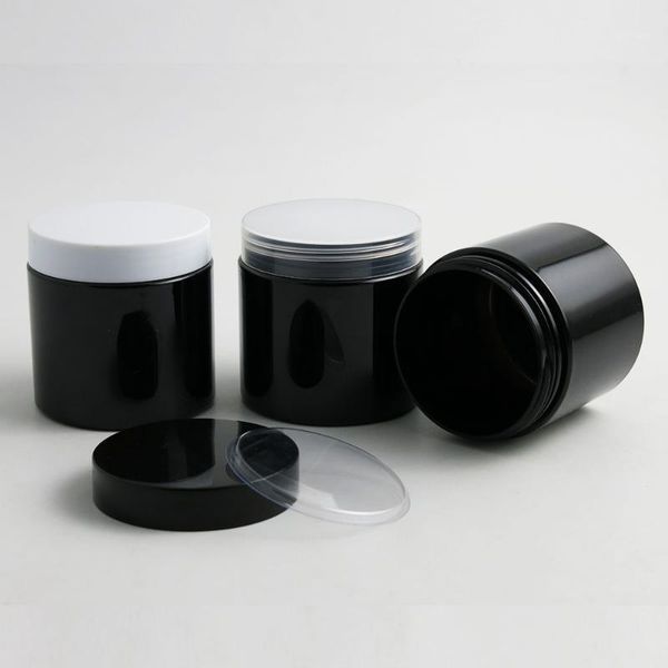 

empty 200g black pet jars with white plastic screw lids 200ml cosmetic cream container pe pad storage bottles &