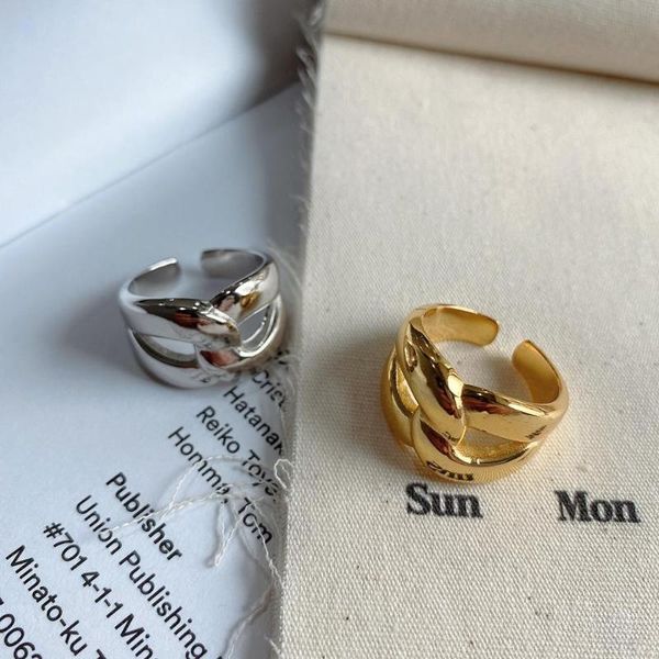 

cluster rings amaiyllis 925 sterling silver minimalist irregular ring gold wide face exaggerated for female party jewelry, Golden;silver