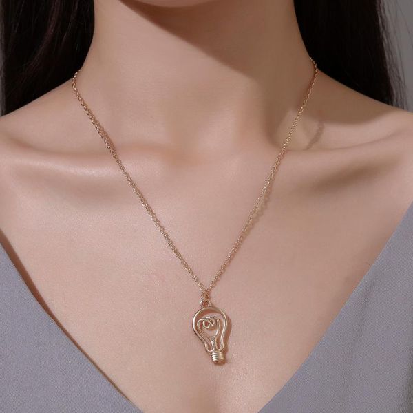 

chains light bulb necklace women fashion necklaces woman simple hollow pendant elegant jewelry gold color trendy sweet metal naszyjnik, Silver