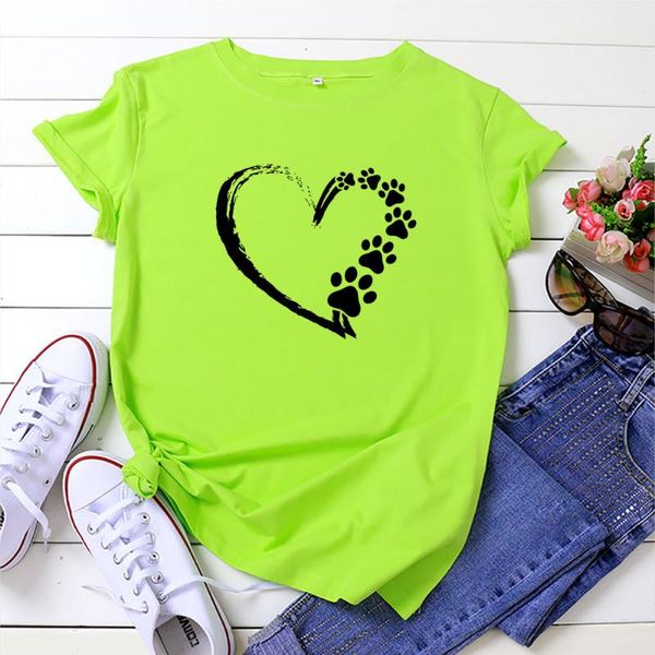 

women's t-shirt plus size 100% cotton short sleeve loose t shirt heart footprint print tees summer female streetwear tshirt, White