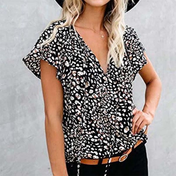 

women's blouses & shirts summer short sleeve printed shirt women clothes v-neck casual and loose plus size pullover blouse, White