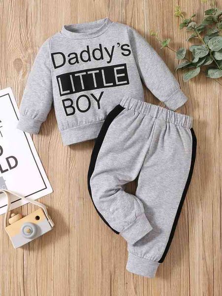 

baby slogan graphic pullover & contrast side seam sweatpants she, White