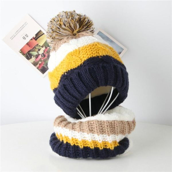

toddler kids hat girl&boy baby splice crochet knit warm hat winter beanie hairball cap scarf set suit newborn pgraphy props, Yellow