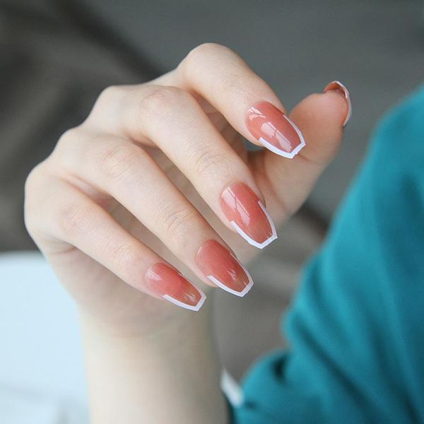 

false nails 24pcs french tips press on nail salon supplies and tools with design artifical fake, Red;gold