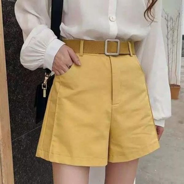 

2021 summe casual womens female high waisted yellow white black wide leg shorts