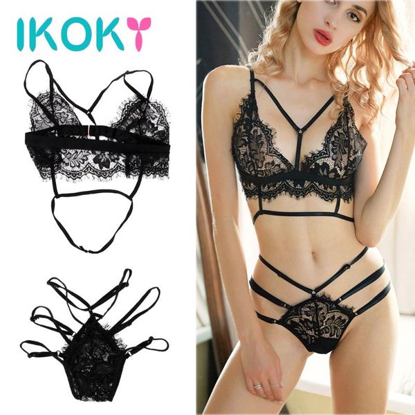 

bras sets ikoky exotic lace lingerie g-string transparent women underwea erotic apparel products, Red;black