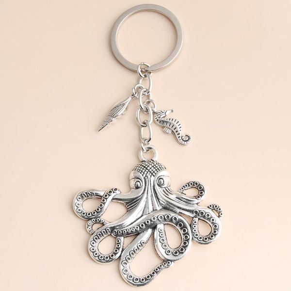 

new sea keychain ocean key ring conch shell sea horse ocs marine animal key chain for diy jewelry handmade, Silver