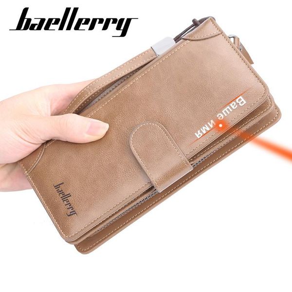 

baellerry luxury men wallet leather long clutch purses zipper hasp multiple card slots men's wallet, Red;black
