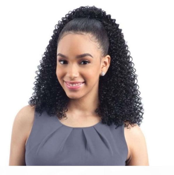 

shoulder length kinky curly indian drawstring ponytail hair extension 140g full natural curly ponytail hairpiece 4colors fast delivery, Black