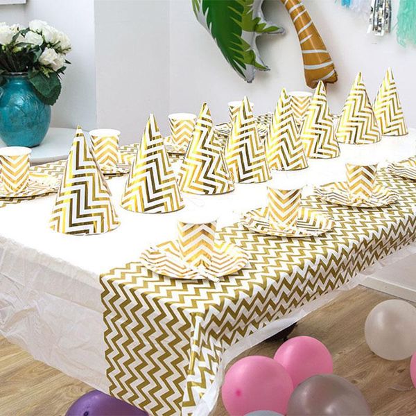 

disposable dinnerware 1pc gold silver stripe printed tablecloth dining tableware wedding party birthday baby shower christmas decorations fo