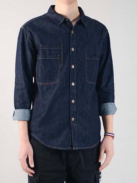 

men's casual shirts wash jeans shirt loose long sleeve tide. mens, White;black