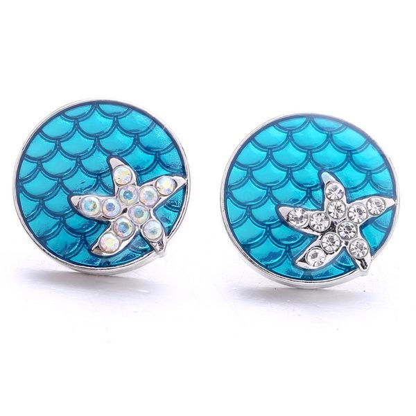 Rhinestone Starfish Painting Scale Button Button Button Clarms Ювелирные Изделия 18 мм Металлические защелки Кнопки DIY Браслет Украшения Оптом