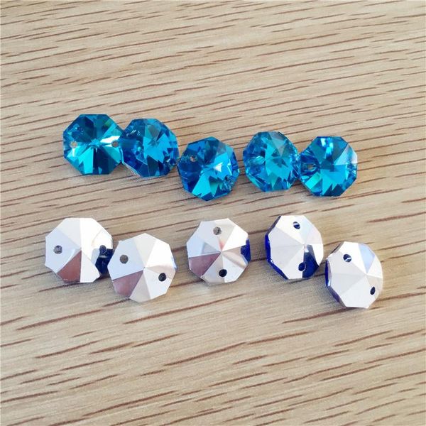 

chandelier crystal 100pcs aqua plated silver 14mm glass octagon beads in 2 holes for parts, curtain .