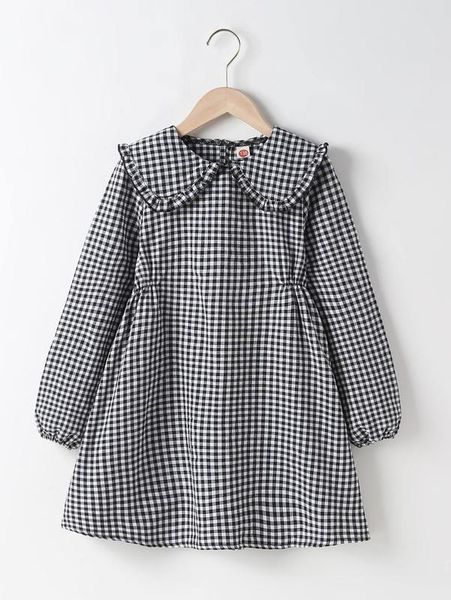 

girls gingham print peter-pan collar dress she, Red;yellow