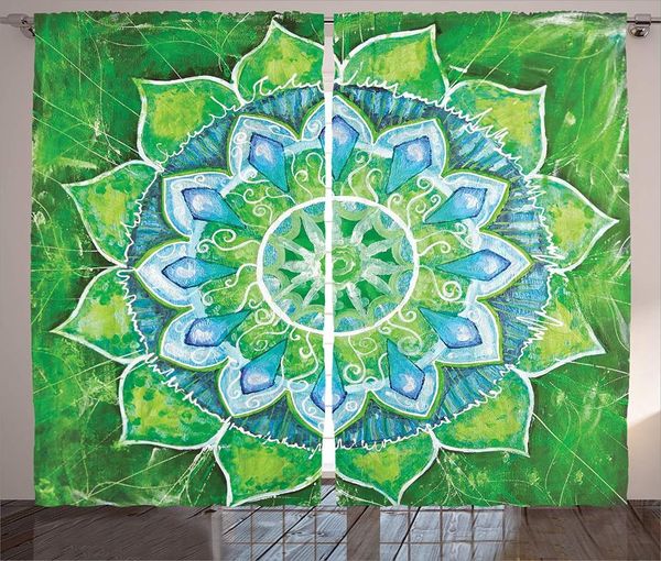 

curtain & drapes mandala curtains with leaf forms symbol of nature and zen theme green boho style print living room bedroom home decor