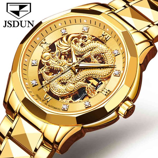 

jsdun brand men's luxury automatic mechanical watches super waterproof gold dragon royal