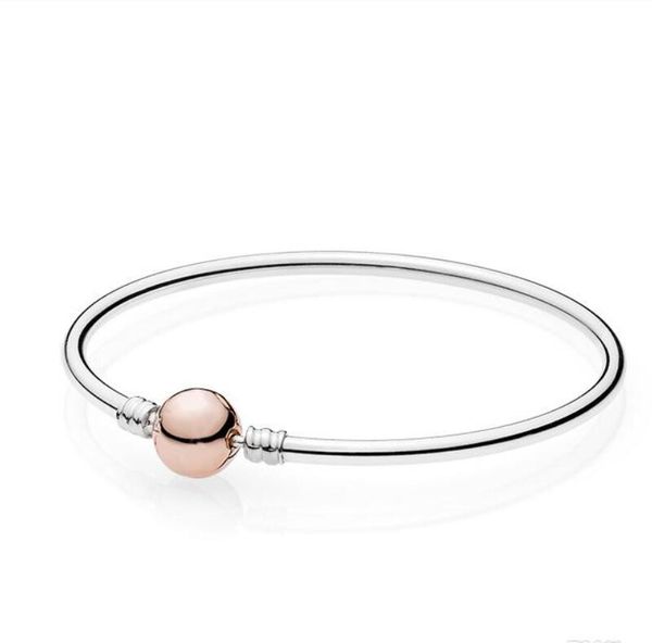 

925 sterling silver bangle set for pandora rose gold clasp charm bracelet women gift jewelry charms & beads with box, Golden;silver