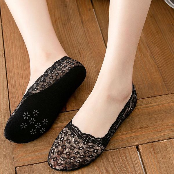 

sports socks ladies deep lace invisible shallow mouth boat comfortable silicone wholesale, Black