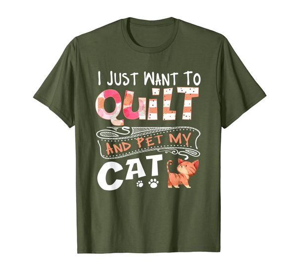 

i just want to quilt pet my cat funny shirt sewing quilter t-shirt, White;black