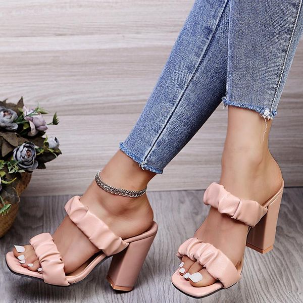 

sandals 2021 women pumps fashion weave slippers ankle strap female shoes woman thin high heels open toe lady ladies mules, Black