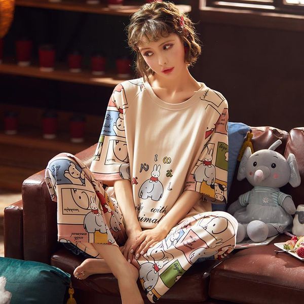 

short sleeve cotton pajamas spring women summer pajama sets pijama sleepwear pyjamas nightwear set long pant, Black;red
