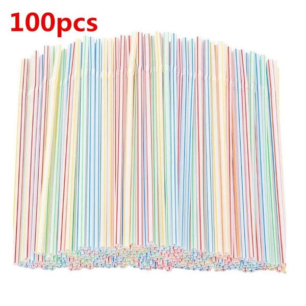 

party favor 100pcs plastic drinking straws disposable elbow material juice drink milk tea multi colored rainbow straw