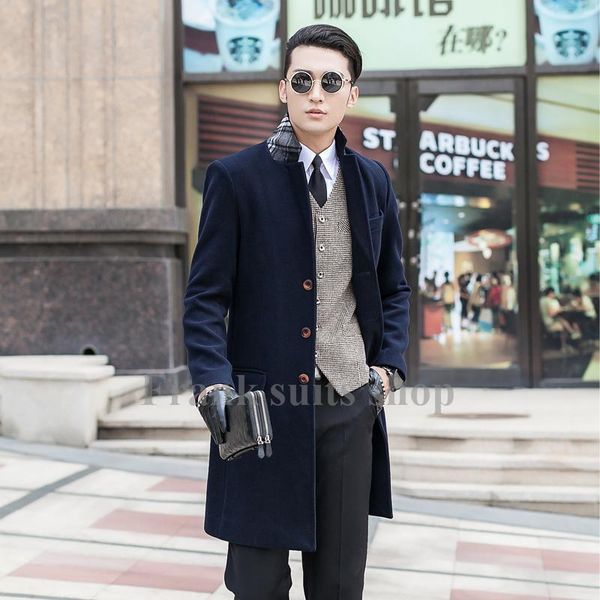 

men's wool & blends custom made 2021 design arrival navy blue coat male woolen overcoat slim outerwear trench, Black