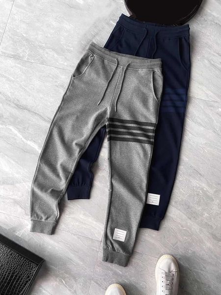 

design clothing jacquard yarn dyed four bar guard high gram heavy couple pants new color matching british college, White;black