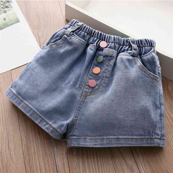 

summer design 2 3 4 5 6 7 8 9 10 11 12 years child cotton pocket colorful buttons denim shorts for baby kids girls 210701, Black