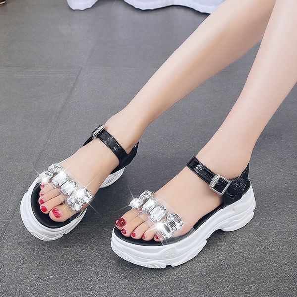 

Transparent Pvc Crystal Sandals Women Summer Ankle Buckle Platform Thick Heels Sandals Woman 2021 Outdoor Casual ShoesDress Shoes, Silver