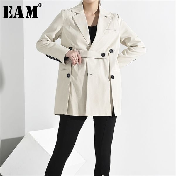

[eam] loose fit button split temperament jacket lapel long sleeve women coat fashion spring autumn jq29000 211109, Black;brown