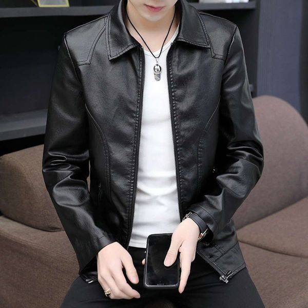

huahuagong childe fashion korean slim casual small lapel leather jacket men's 666winter, Black;brown