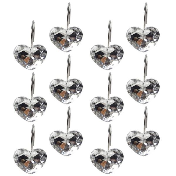 

12pcs heart shape bathroom shower curtain hooks transparent rings curtains