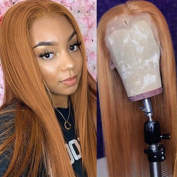 

26inch honey blonde lace front human hair wig brazilian straight pre-plucked lace part wig pinshair remy hair wig 150, Black