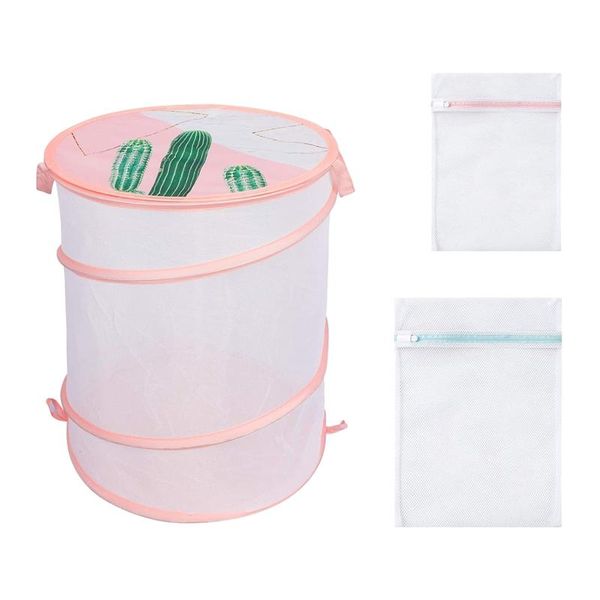 

laundry bags mesh collapsible basket with lid,dirty hamper 2 bags,portable,for bedroom,bathroom