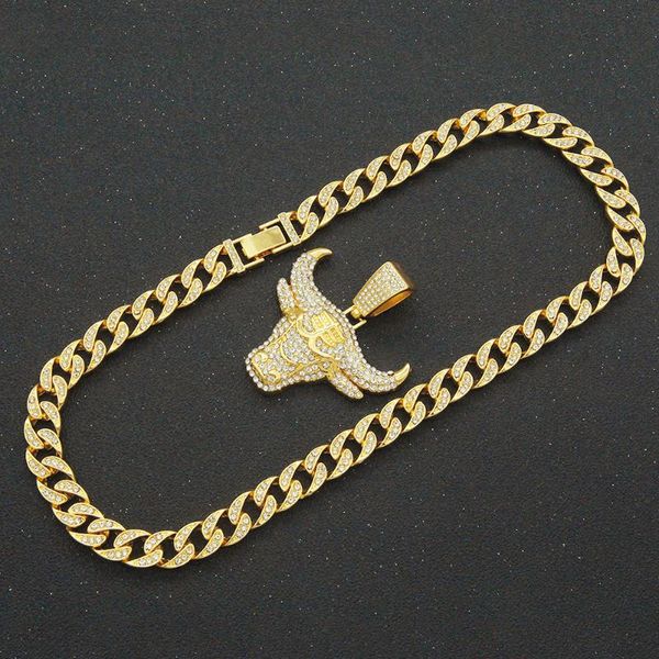 Anhänger Halsketten 6 stücke Hip Hop Schmuck Bull Kopf Halskette Miami Kubanischen Kette Iced Out Bling Hiphop Männer Jewlery Neckless männlich