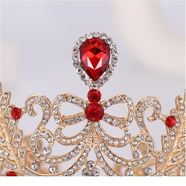 

luxury round red rhinestone crystal wedding crown bride tiaras and crowns diadem bride crown bridal hair jewelry acc qylvph, Silver
