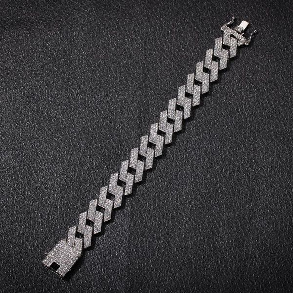 

link, chain 20mm heavy miami prong cuban link bracelet 3 row full iced out rhinestones 7inch 8inch gold color mens hiphop jewelry, Black
